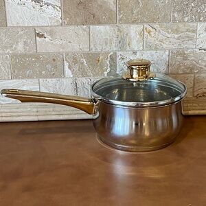 Command Performance Gold Stainless  Steel Saucepan with Glass Lid ; used